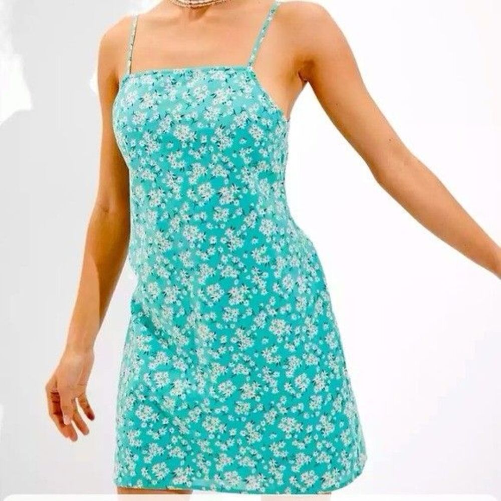 American Eagle Tie Back Cutout Ditsy Floral Lined Mini Dress Blue Size Medium